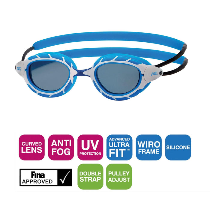 Occhialini da nuoto Predator Blu-Bianco Tinti-Smoke Lenti Piccolo Zoggs 461037BLWHTSMS