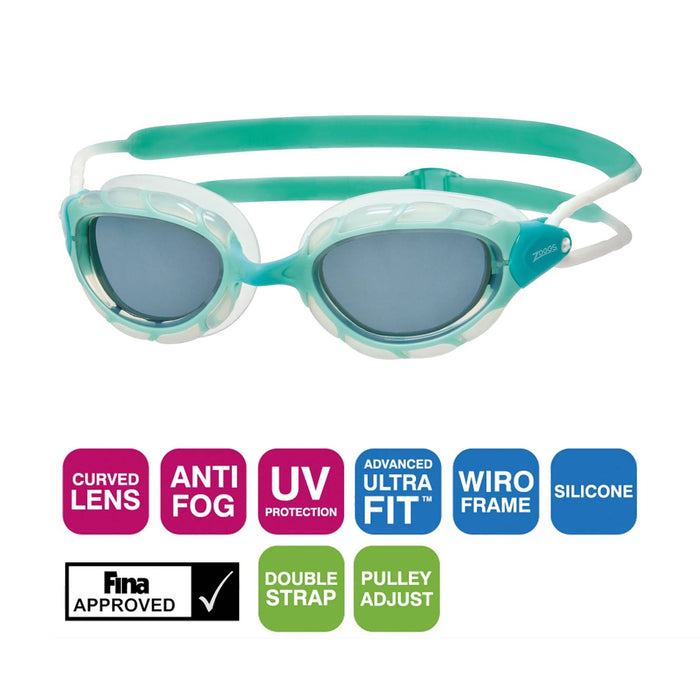 Occhialini da nuoto Predator Verde-Trasparenti Tinti-Smoke Lenti Piccolo Zoggs 461037GNCLTSMS