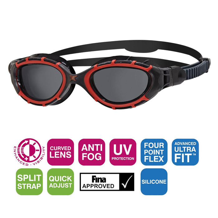 Occhialini da nuoto Predator Flex Polarizzati Nero-Rosso-Smoke Regular Zoggs 461043BKRDPSMR