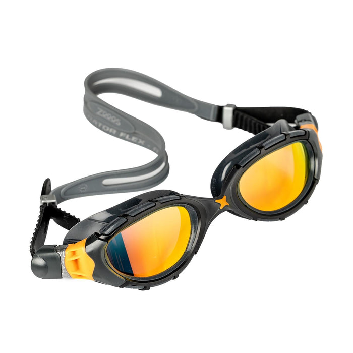 Occhialini da nuoto Predator Flex Titanio Grigio-Nero Specchiato-Arancione Lenti Piccolo Zoggs 461054GYBKMORS