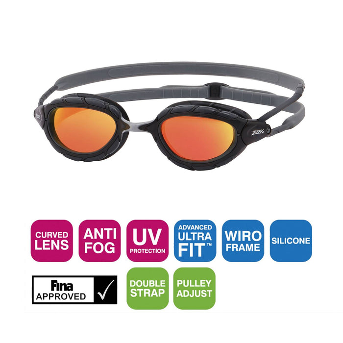 Occhialini da nuoto Predator Titanio Grigio-Nero Specchiato-Arancione Lenti Regular Zoggs 461065GYBKMORR