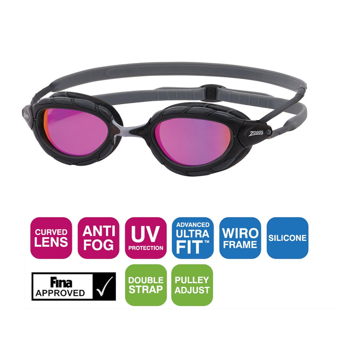 Occhialini da nuoto Predator Titanio Grigio-Nero Specchiato-Rosa Lenti Regular Zoggs 461065GYBKMPKR