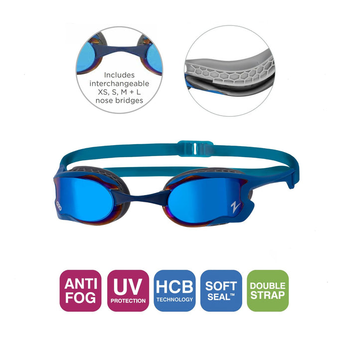Occhialini da nuoto Raptor Hcb Titanio Blu-Grigio Specchiato-Dark-Blu Lenti Zoggs 461085BLGYMDB