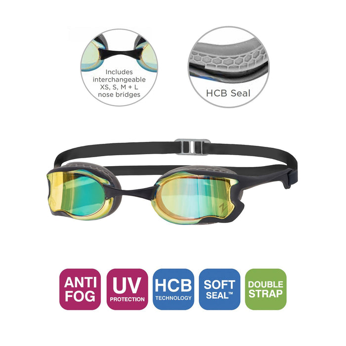 Occhialini da nuoto Raptor Hcb Titanio Grigio-Nero Specchiato-Blu Lenti Zoggs 461085GYBKMBL