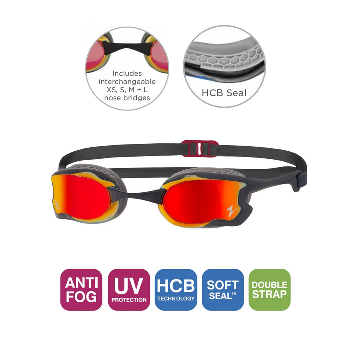 Occhialini da nuoto Raptor Hcb Titanio Grigio-Nero Specchiato-Rosso Lenti Zoggs 461085GYBKMRD