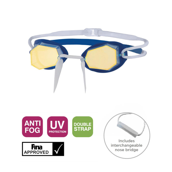 Occhialini da nuoto Diamond Titanio-Blu-Bianco Specchiato Oro Lenti Zoggs 461090BLWHMGD