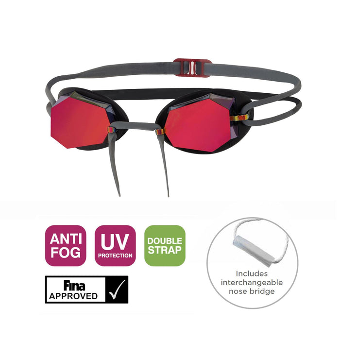 Occhialini da nuoto Diamond Titanio-Grigio-Nero Specchiato Rosso Lenti Zoggs 461090GYBKMRD
