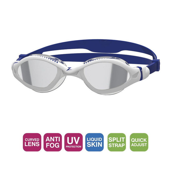 Occhialini da nuoto Tiger Lsr+ Titanio Bianco-Blu Lenti Specchiate-Fumo Regolari Zoggs 461092WHBLMSMR