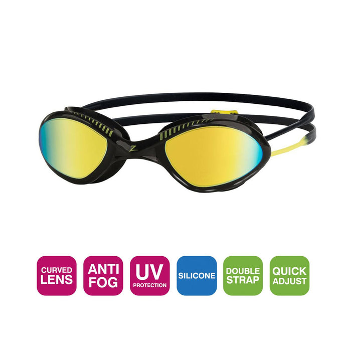 Occhialini da nuoto Tiger Titanio Nero-Giallo Lenti Specchiate-Lime Regolari Zoggs 461094BKYLMLMR