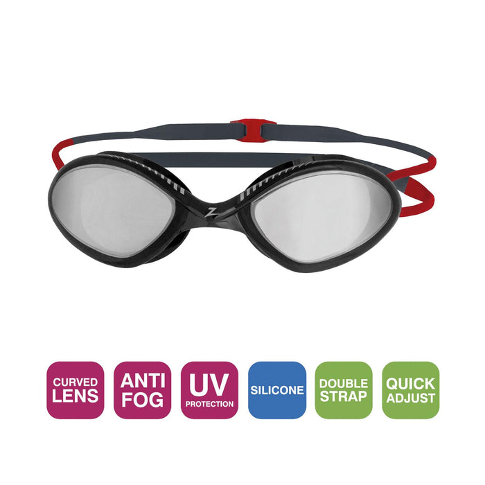 Occhialini da nuoto Tiger Titanio Grigio-Rosso Lenti Specchiate-Fumo Regolari Zoggs 461094GYRDMSMR