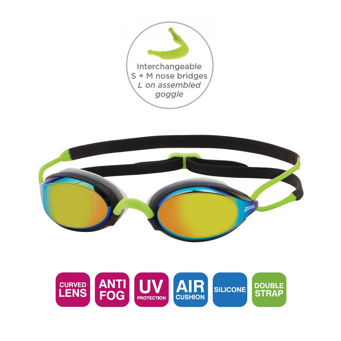 Occhialini da nuoto Fusion Air Titanio Nero-Lime Lenti Specchiate-Oro Zoggs 461106BKLMMGD