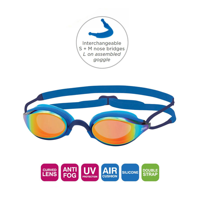 Occhialini da nuoto Fusion Air Titanio Blu Lenti Specchiate-Arancioni Zoggs 461106BLBLMOR
