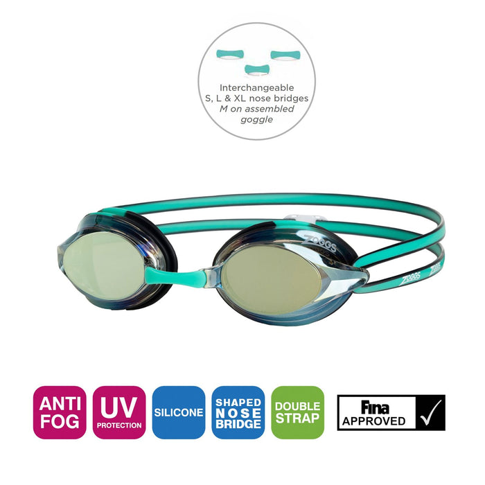 Occhialini da Nuoto Racer Titanio Verde-Nero Lenti Mirrored-Oro Zoggs 461112GNBKMGD