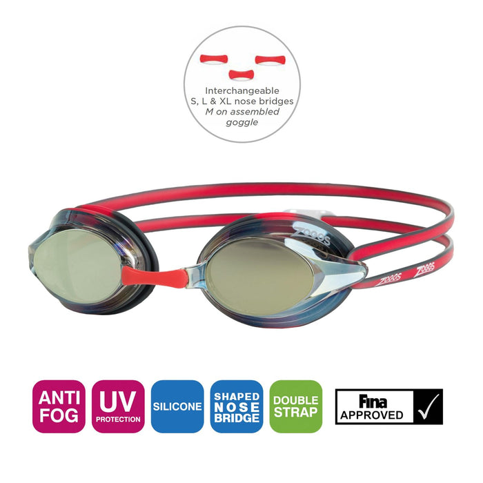 Occhialini da Nuoto Racer Titanio Grigio-Rosso Lenti Mirrored-Oro Zoggs 461112GYRDMGD